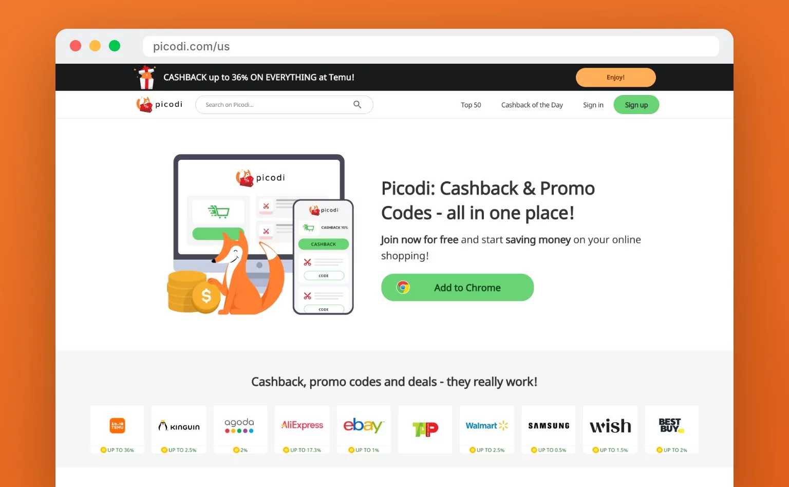 Serwis picodi.com w wersji amerykańskiej