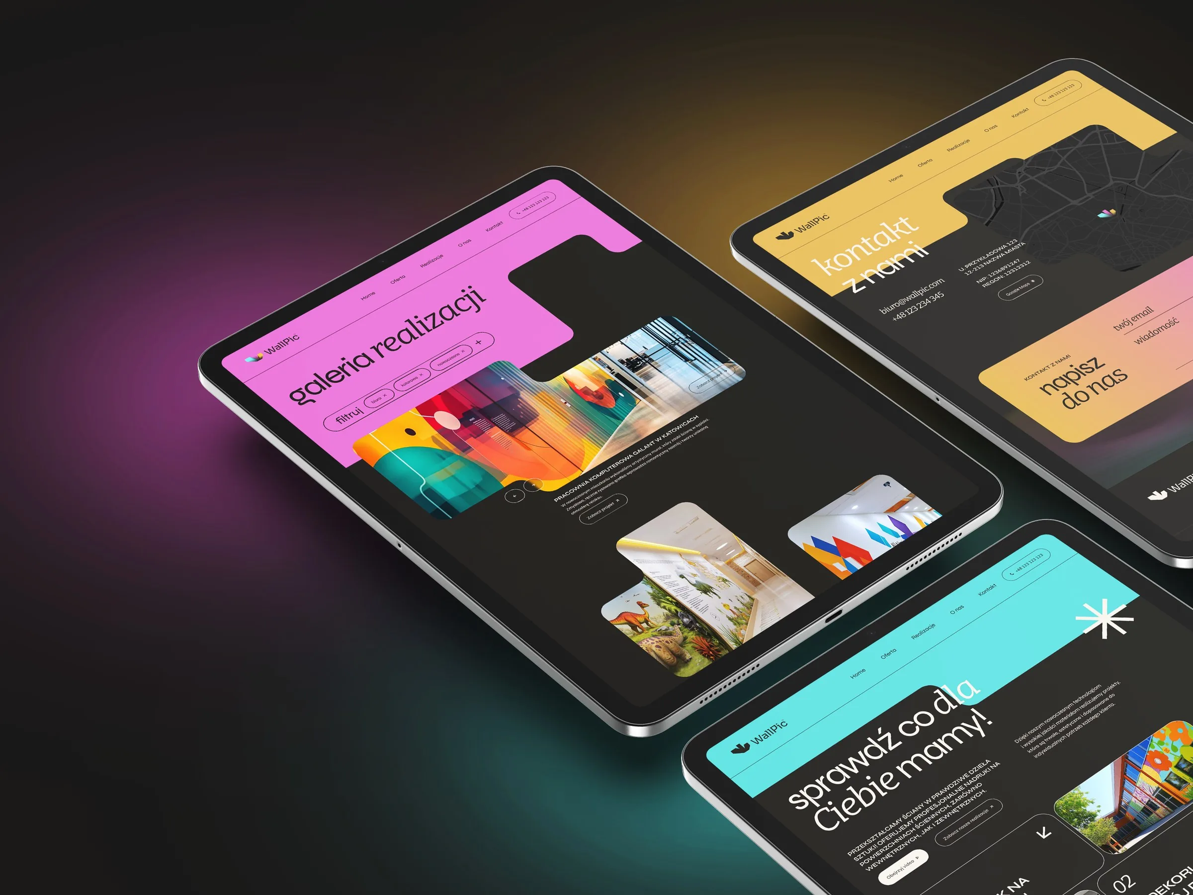 WallPic - projekt podstron galerii realizacji i kontaktu na tabletach